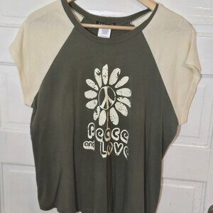 VTG Women’s Green Yellow Peace Love Size XL Y2K Bohemian Grunge 80's 90's